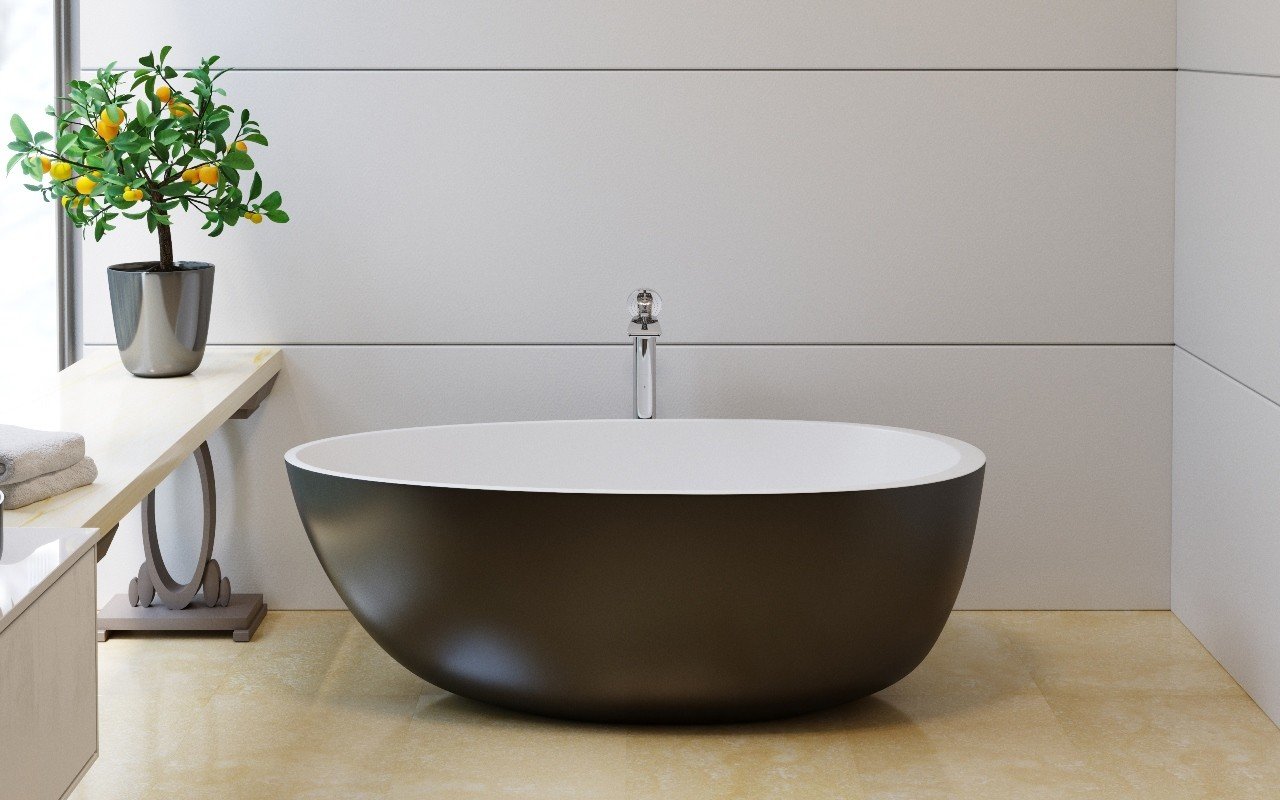 Aquatica Spoon 2 Egg Shaped Blck Wht Solid Surface Bathtub