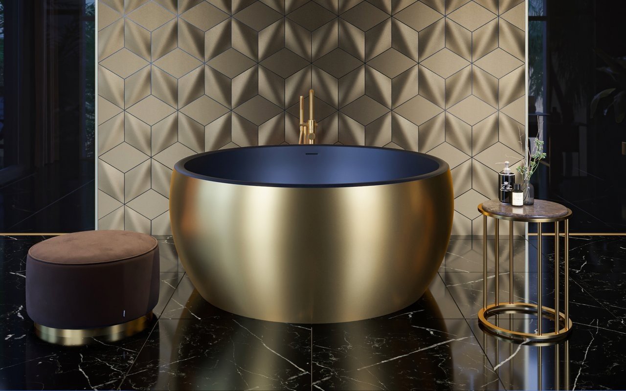 Aquatica Aura Victorian Gold-Blck Round Freestanding Solid Surface Bathtub picture № 0