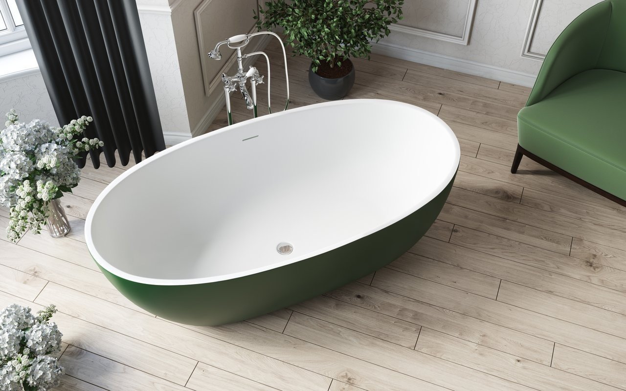 Aquatica Corelia™ Moss Green-Wht Freestanding Solid Surface Bathtub picture № 0