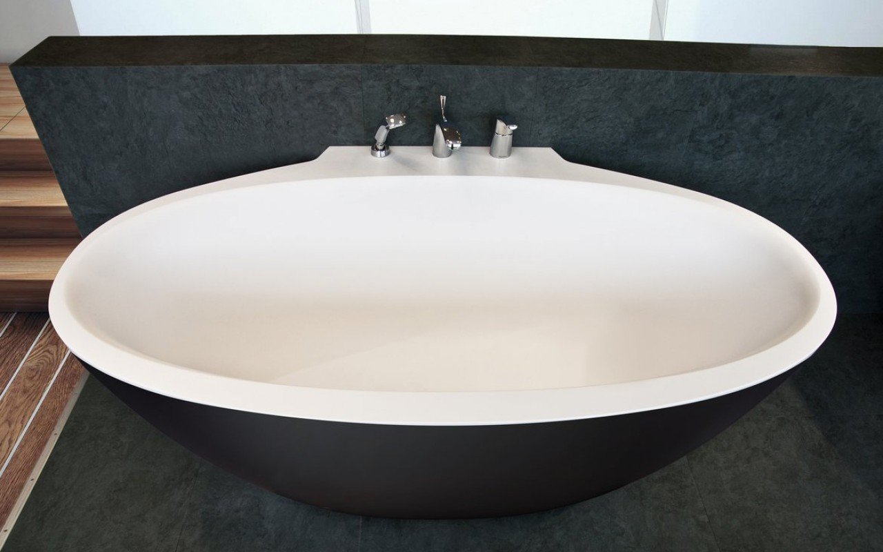 Aquatica Sensuality Mini Wall Blck Wht Back To Wall Solid Surface Bathtub