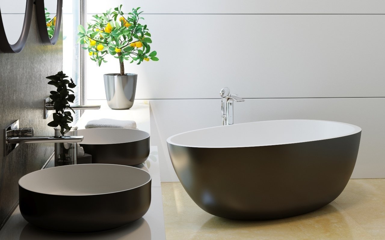 Aquatica Spoon 2 Egg Shaped Blck-Wht Solid Surface Bathtub picture № 0