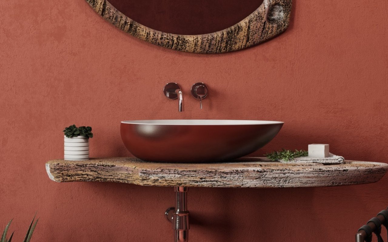 Aquatica Spoon-2 Oxide Red-Wht Stone Bathroom Vessel Sink picture № 0