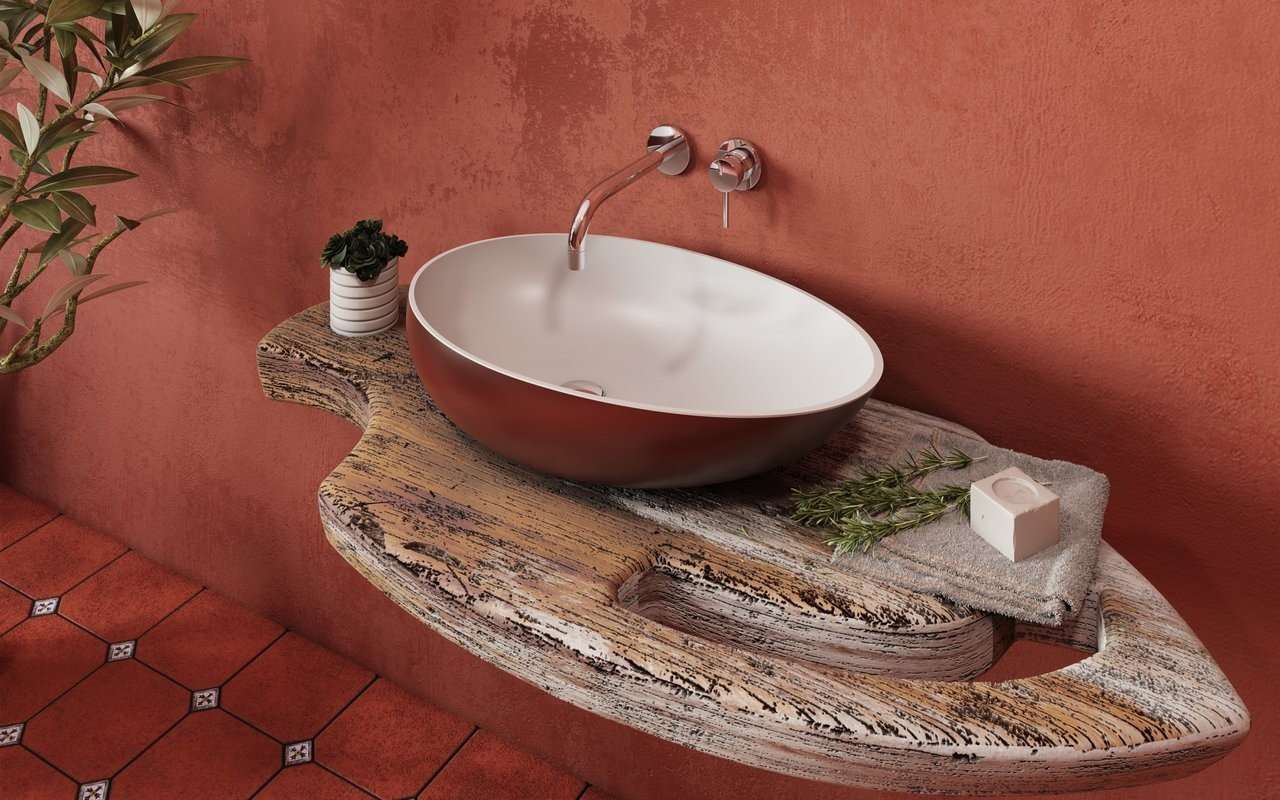 Aquatica Spoon-2 Oxide Red-Wht Stone Bathroom Vessel Sink picture № 0