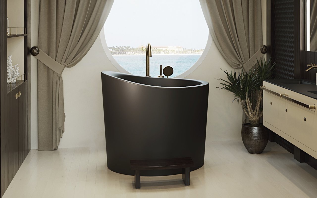 Aquatica True Ofuro Mini Black Freestanding Stone Japanese Soaking Bathtub picture № 0