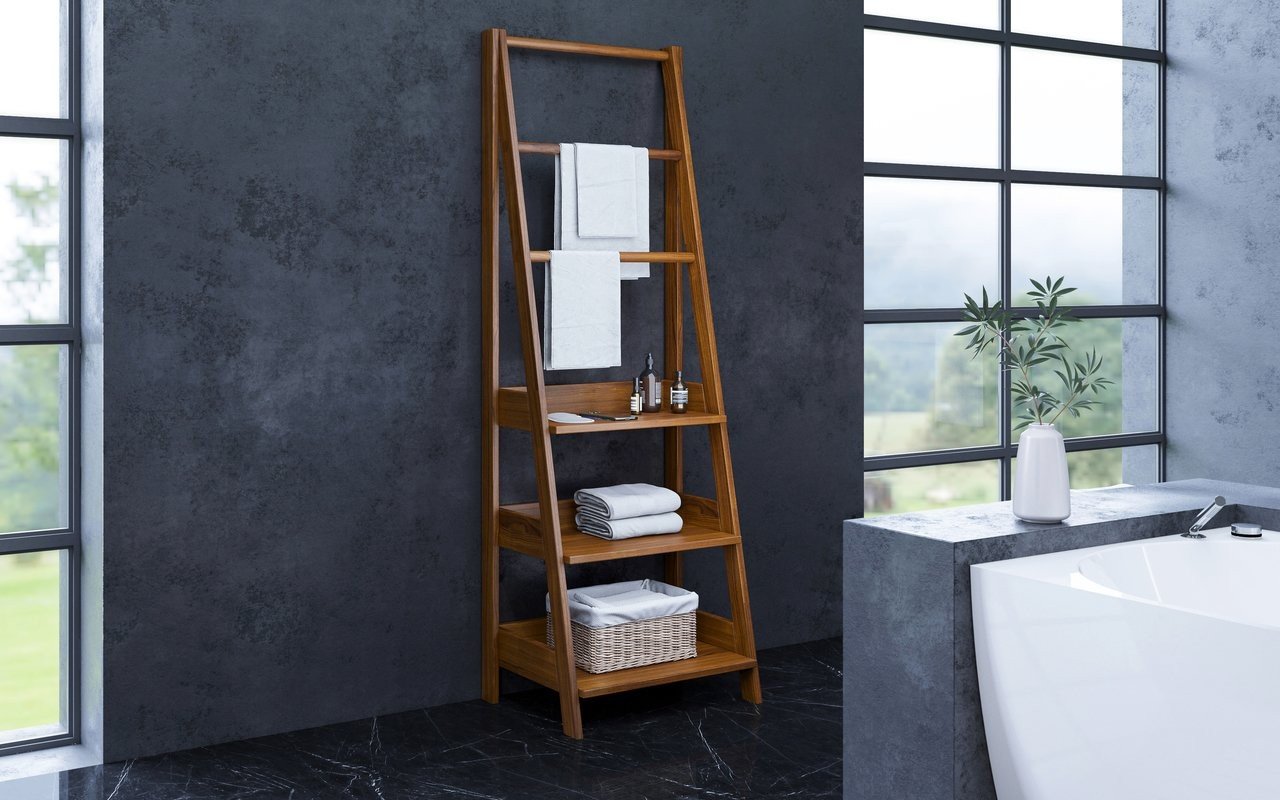 Aquatica Universal 70.75" Waterproof Iroko Wood Bathroom Ladder Shelf picture № 0