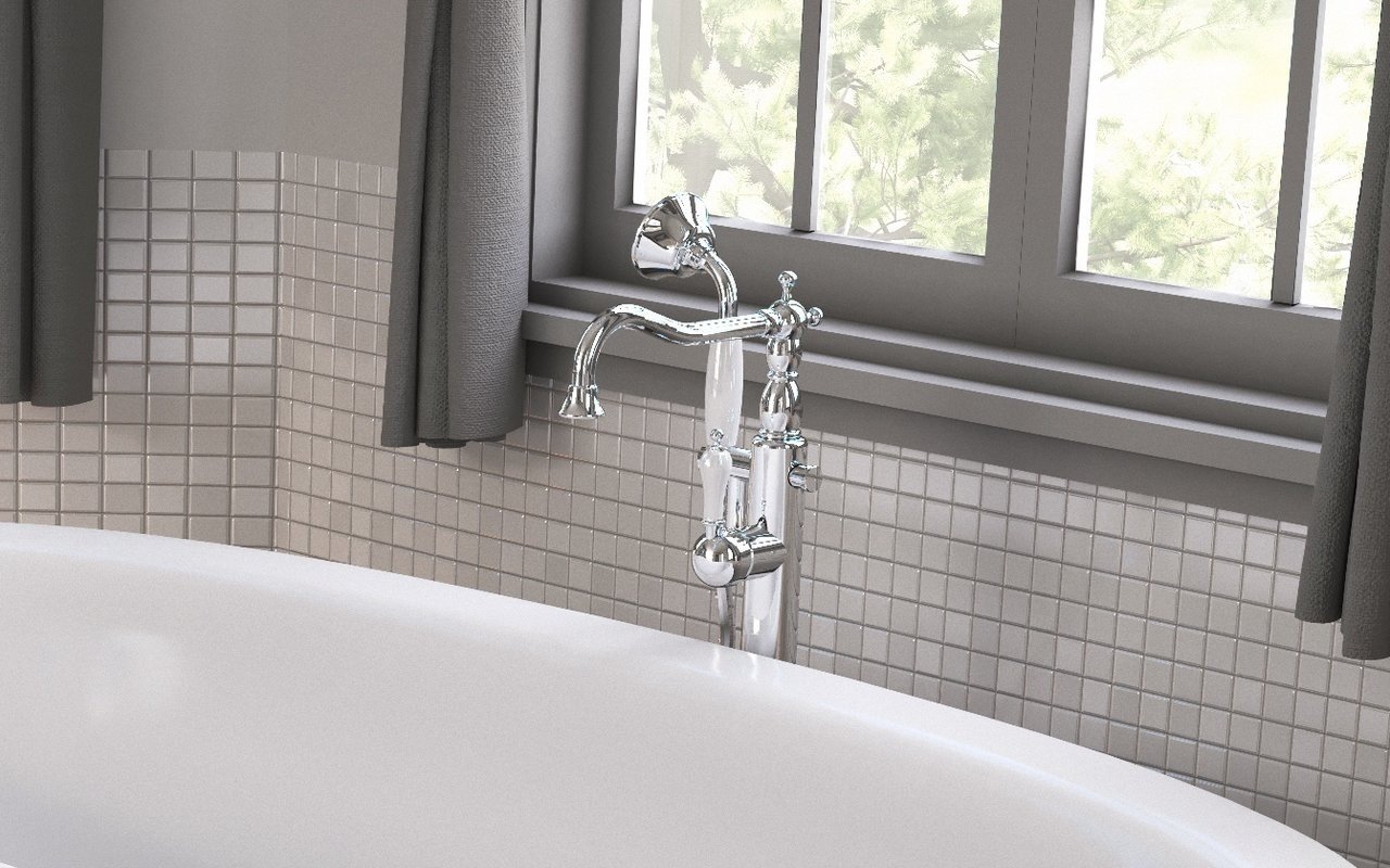 Aquatica Caesar Faucet Floor Mounted Tub Filler Chrome