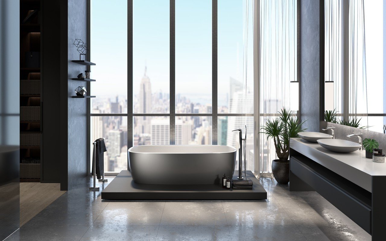 Aquatica Coletta™ Gunmetal-Wht Freestanding Solid Surface Bathtub picture № 0