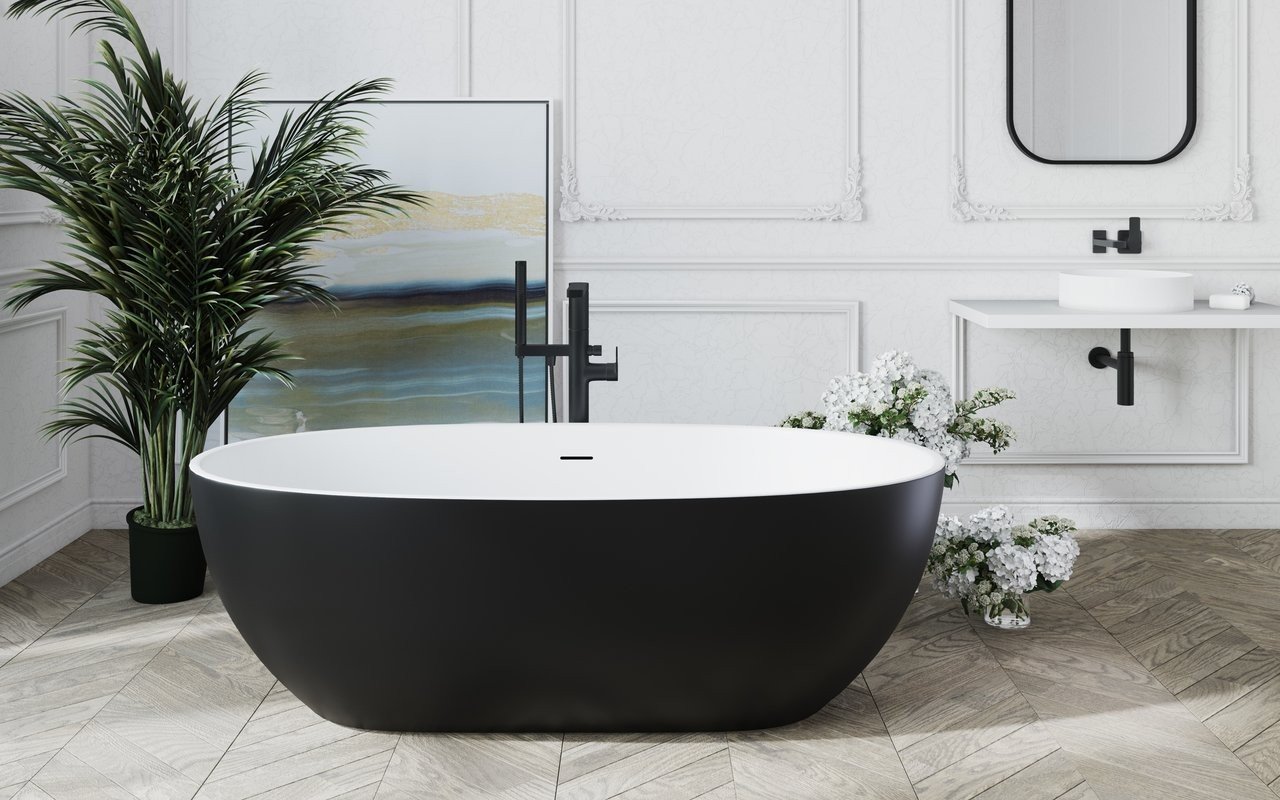 Aquatica Corelia-Blck-Wht™ Freestanding Solid Surface Bathtub picture № 0