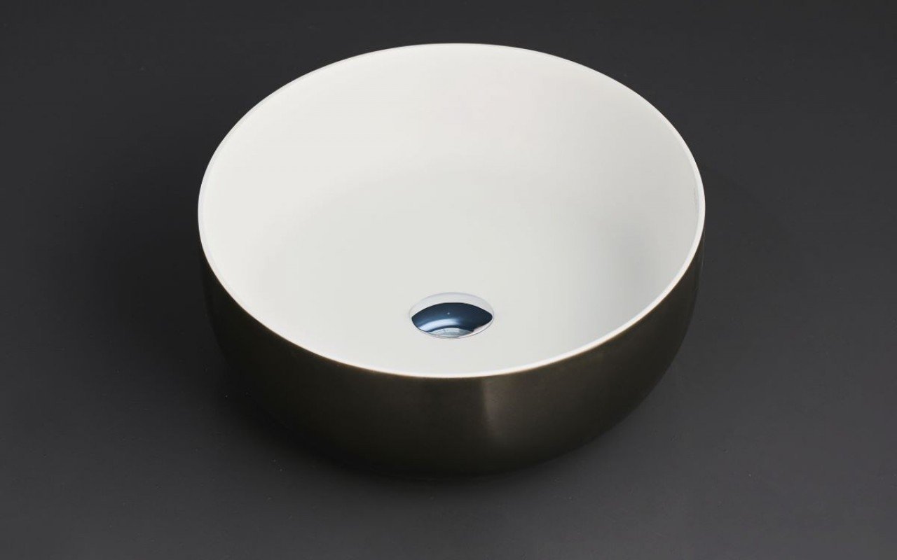 Aquatica Aurora Gunmetal-Wht Supergloss Round Stone Bathroom Vessel Sink picture № 0