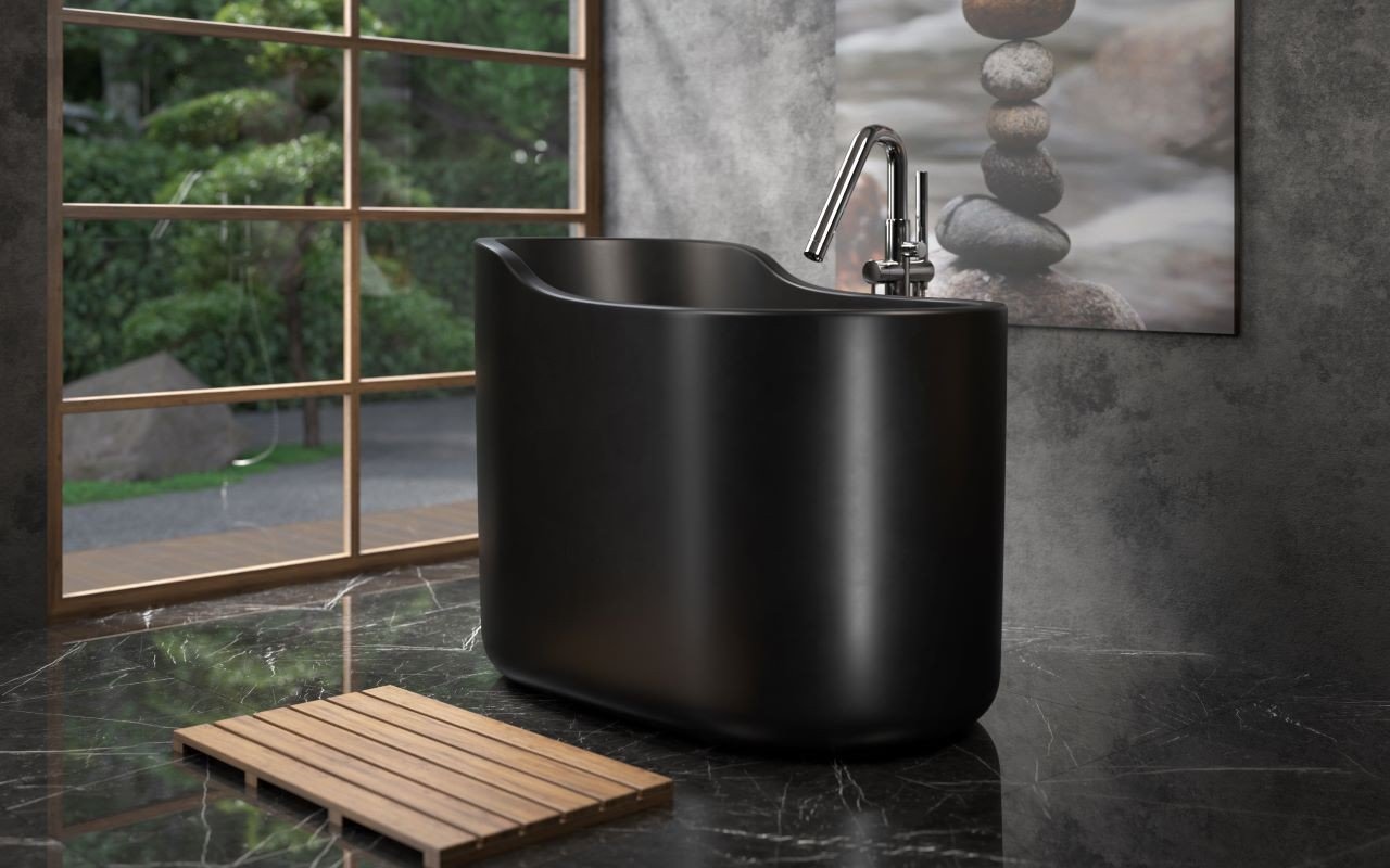 Aquatica True Ofuro Nano Black Freestanding Stone Japanese Soaking Bathtub picture № 0