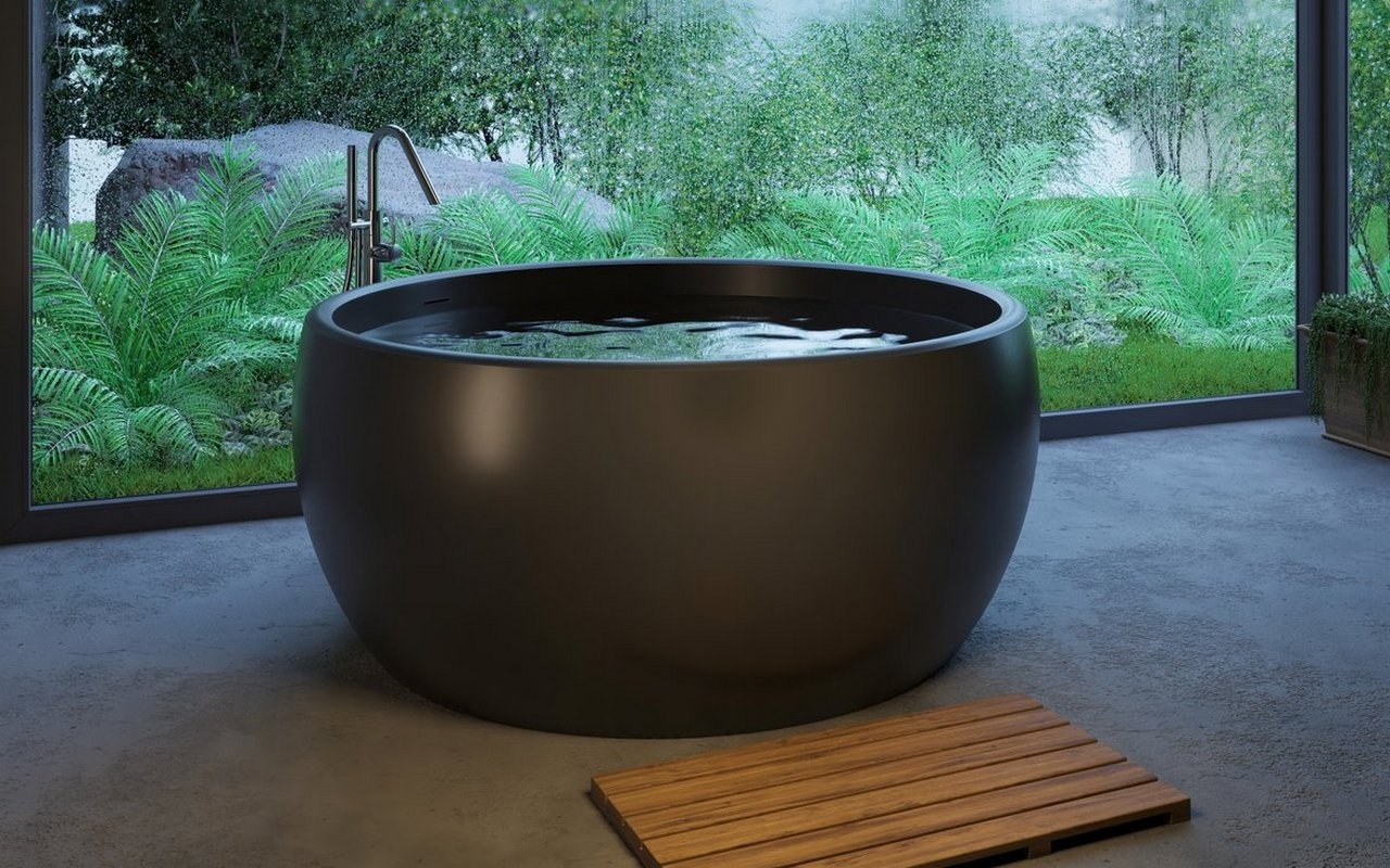 Aquatica Aura Black Round Freestanding Solid Surface Bathtub picture № 0