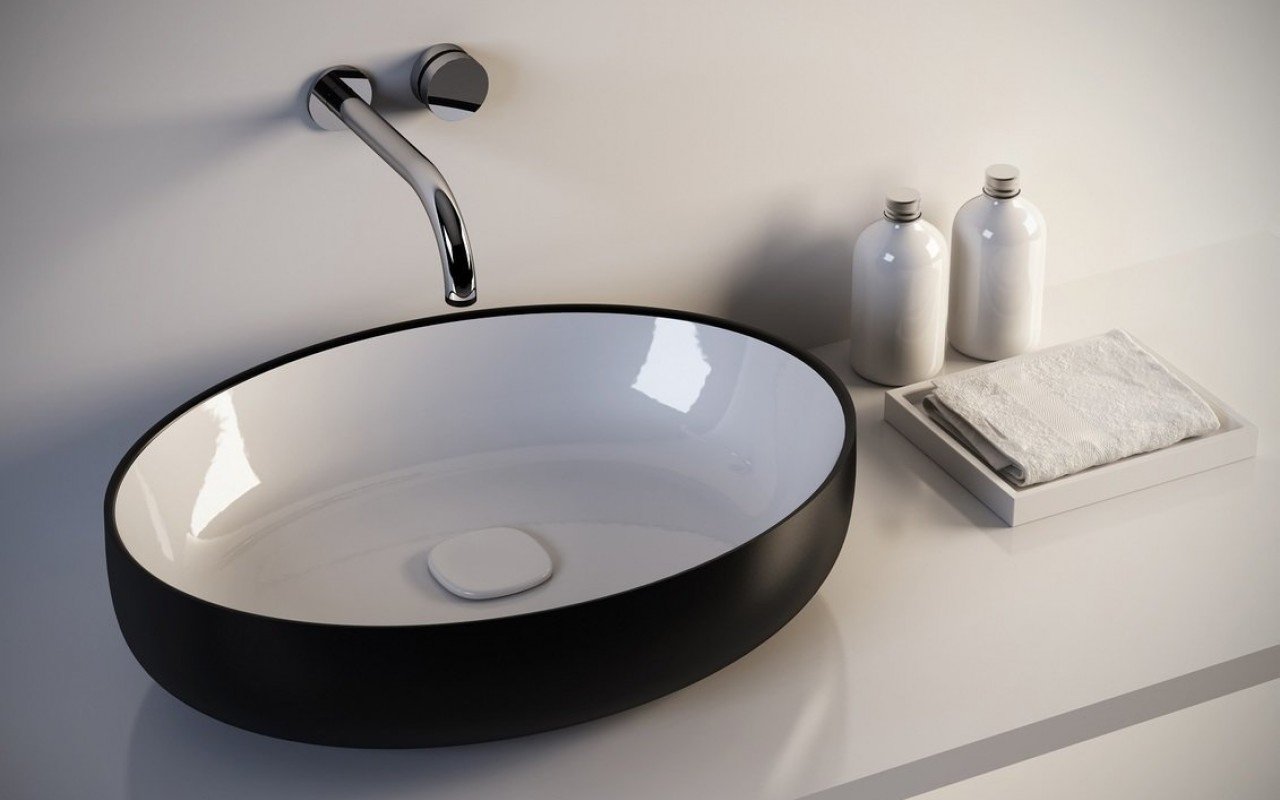 Aquatica Metamorfosi-Blck-Wht Oval Ceramic Bathroom Vessel Sink picture № 0