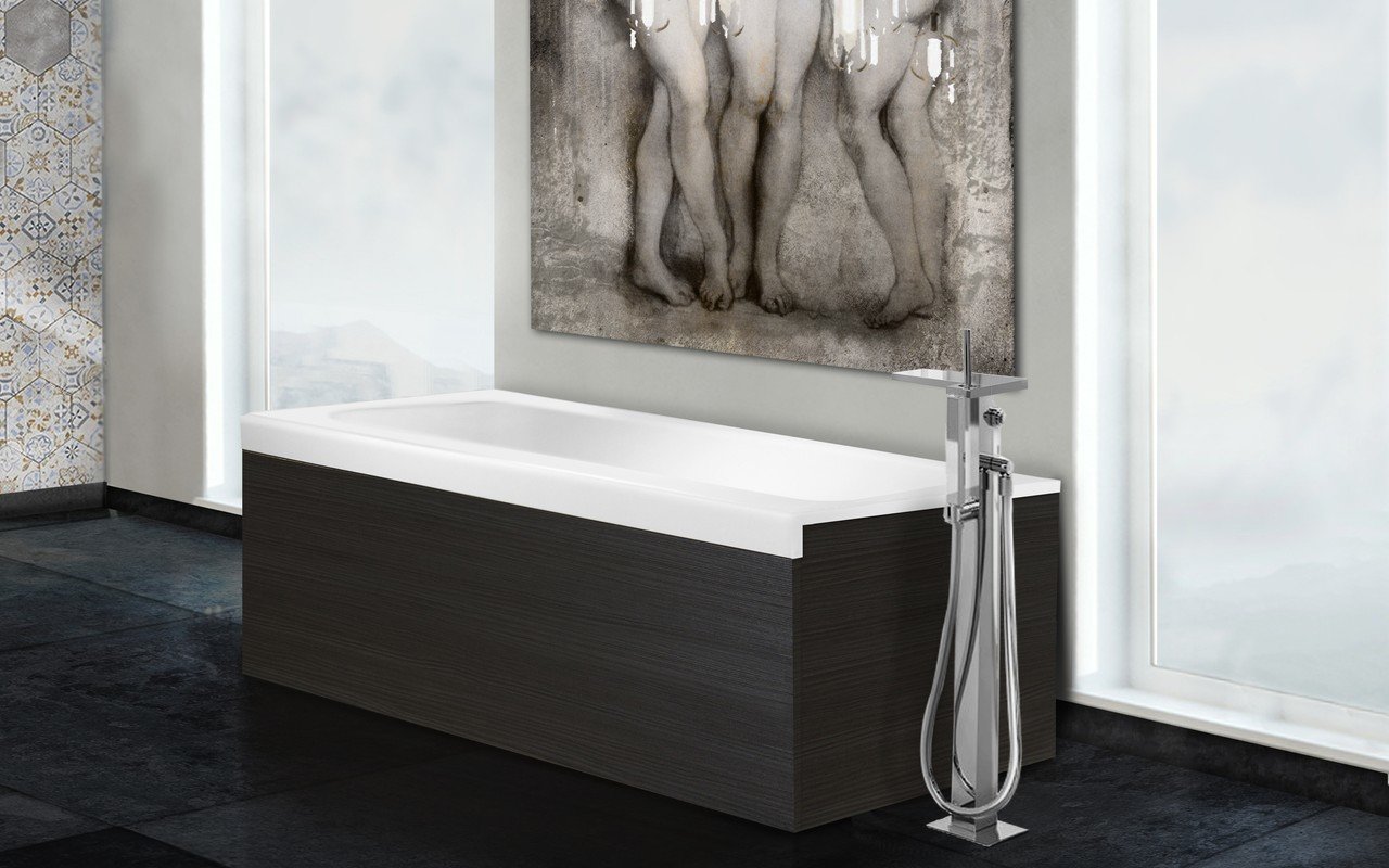 Aquatica Pure 1D Back To Wall Solid Surface Bathtub with Dark Decorative Wooden Side Panels picture № 0