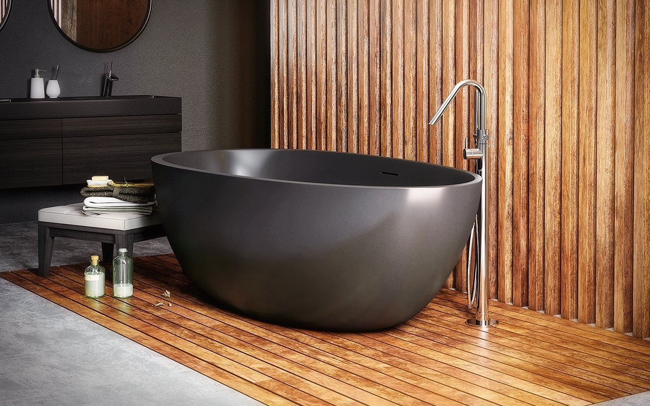 Aquatica Spoon 2 Egg Shaped Graphite Black Solid Surface Bathtub picture № 0