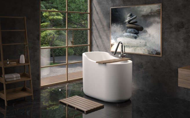 Aquatica True Ofuro Nano White Freestanding Stone Japanese Soaking Bathtub