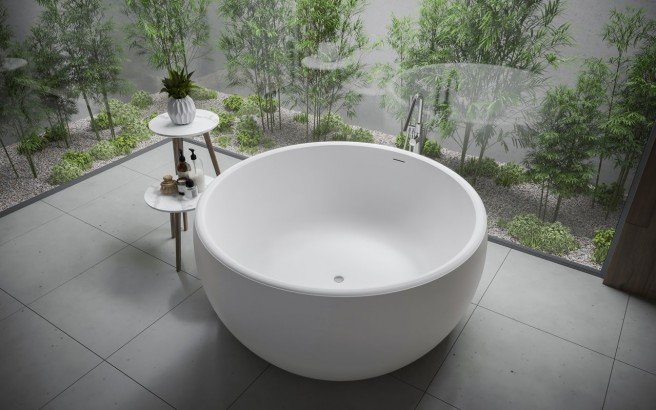 ᐈ 【Aquatica Aura Mini Round Freestanding Solid Surface Bathtub