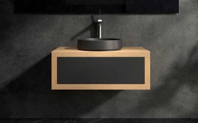 Aquatica Millennium-Blck 90 Stone And Wood Bathroom Vanity