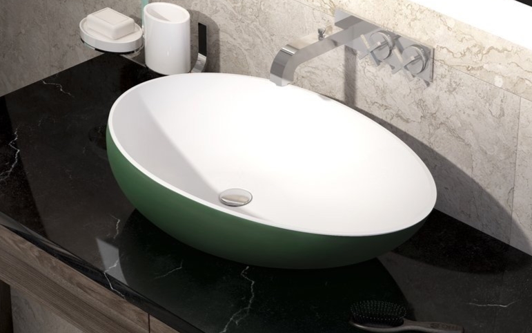 Aquatica Spoon 2 Moss Green Wht Stone Bathroom Vessel Sink new
