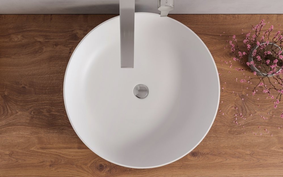 Aurora wht round stone bathroom vessel sink new