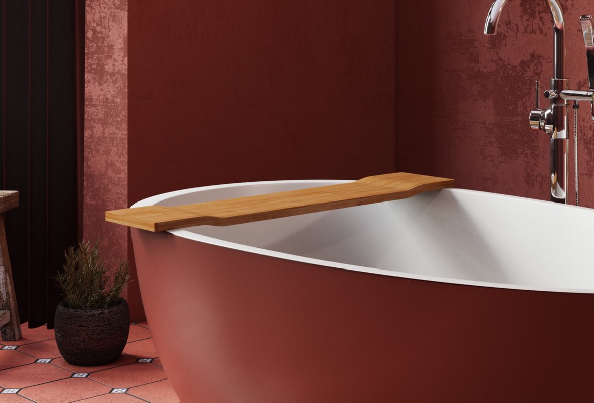 Spoon 2 RAL3009 Freestanding Egg Shaped Solid Surface Bathtub Tidal tray (web)